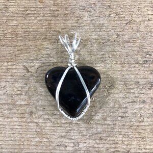 Clear Black Plume Agate Heart Necklace Pendant
